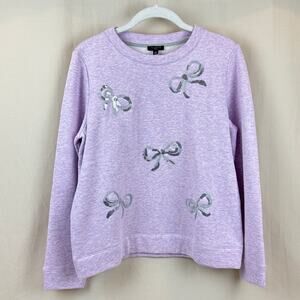 Talbots Petite Medium Pale Purple Embellished Sequin Bows Crewneck Sweatshirt